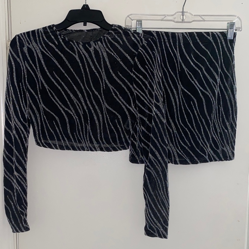 SHEIN Black and Silver Mini Skirt Set